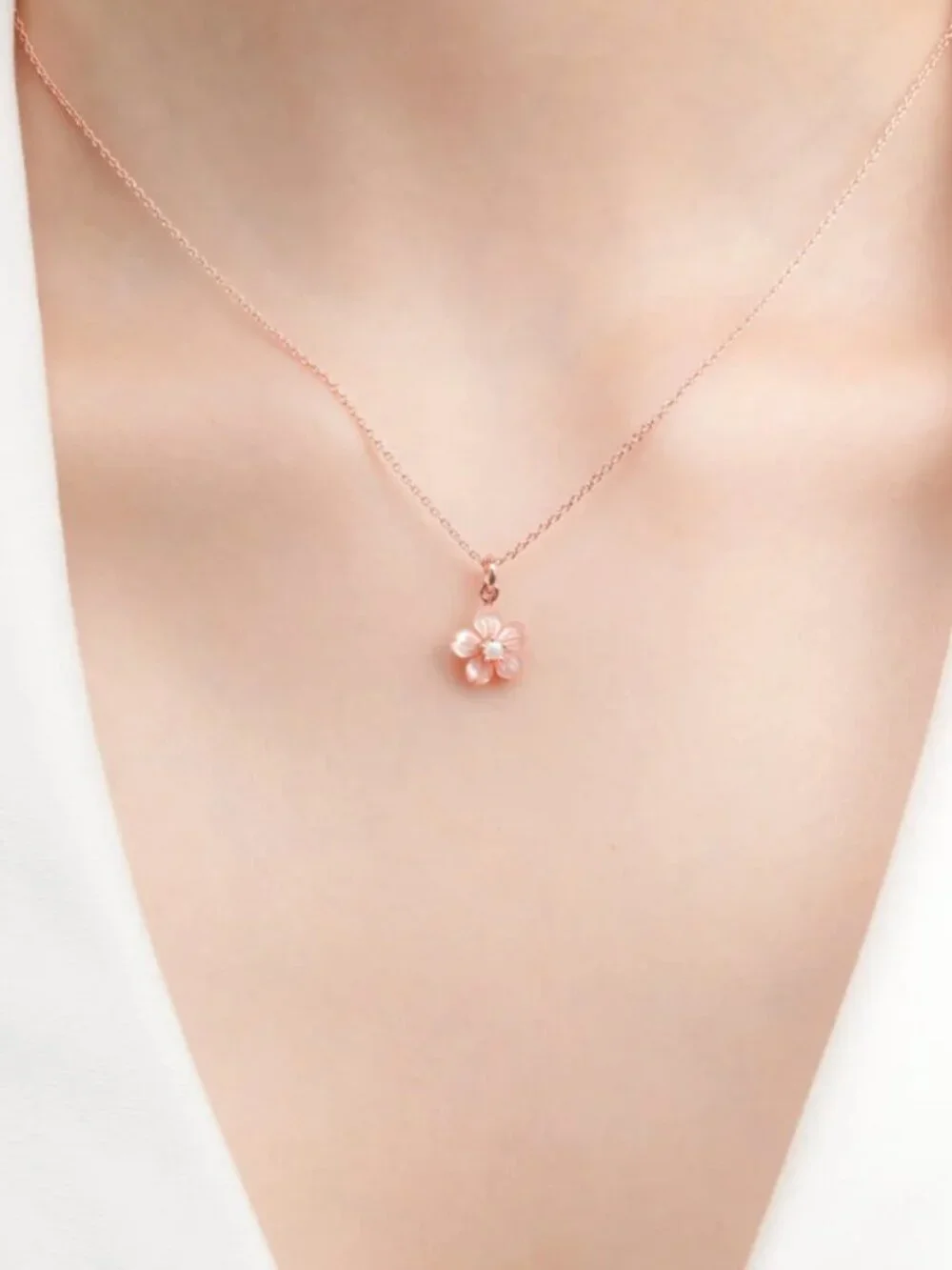 Carved Sakura Necklace | 18k Rose Gold Vermeil w/ Mother of Pearl New Sealed Box